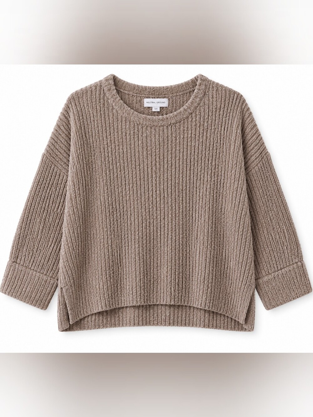 Neutral Ground Taupe Ribbed Knit Oversized Cozy Sweater Pullover